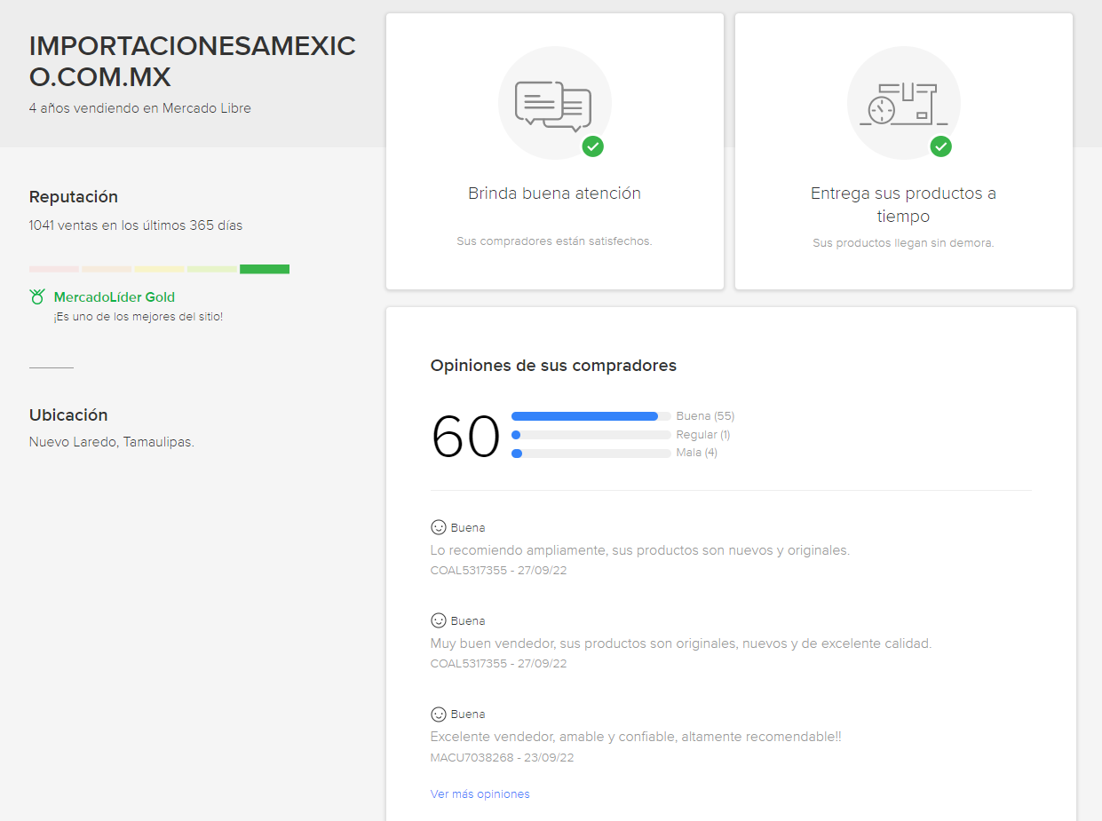 Calificación mercadolibre importaciones a méxico