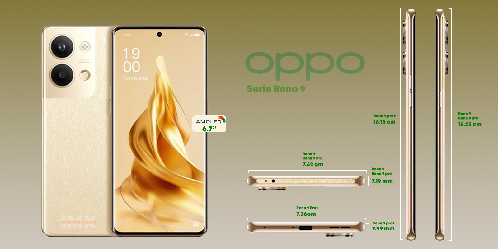 Oppo Reno 9 Diseño (Reno 9, Reno 9 pro y Reno 9 Pro+)